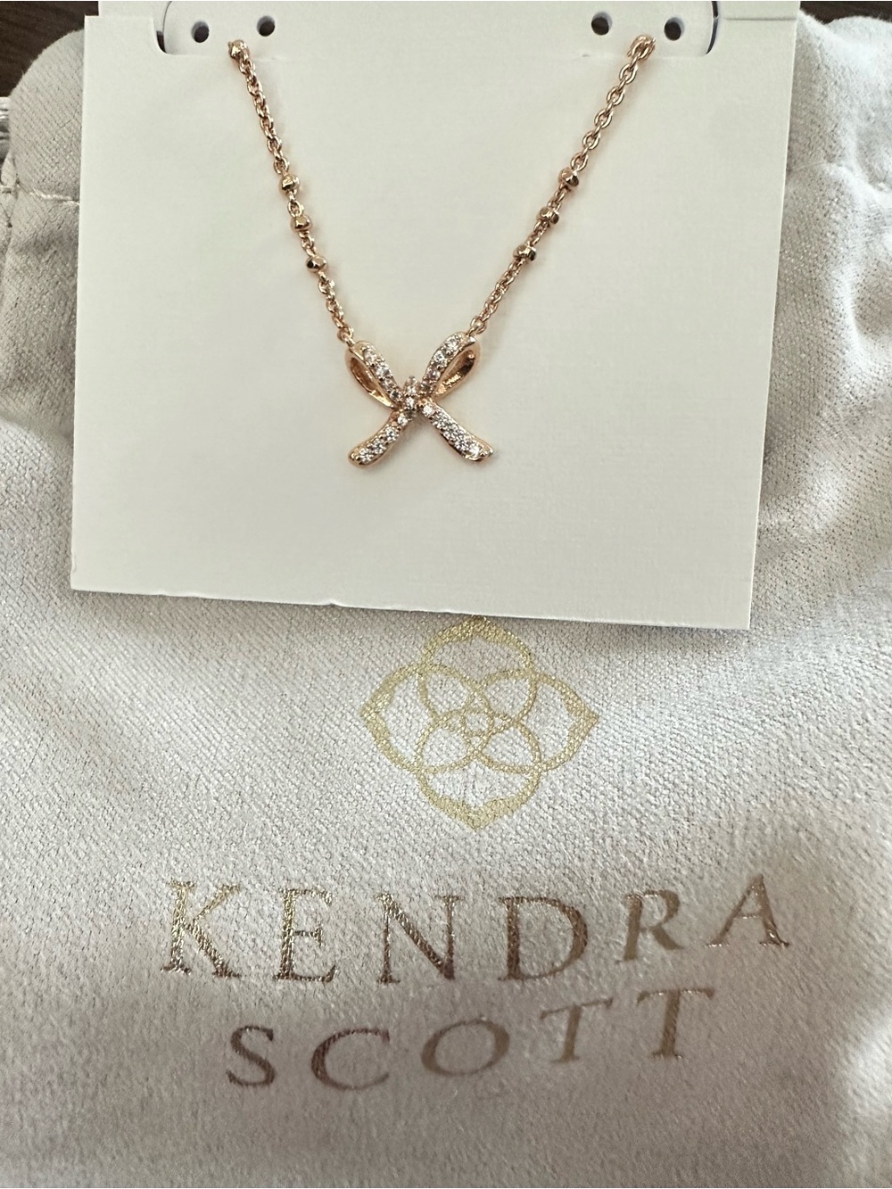 Kendra Scott Sasha Bow Necklace Gold Pavé Crystal NWT